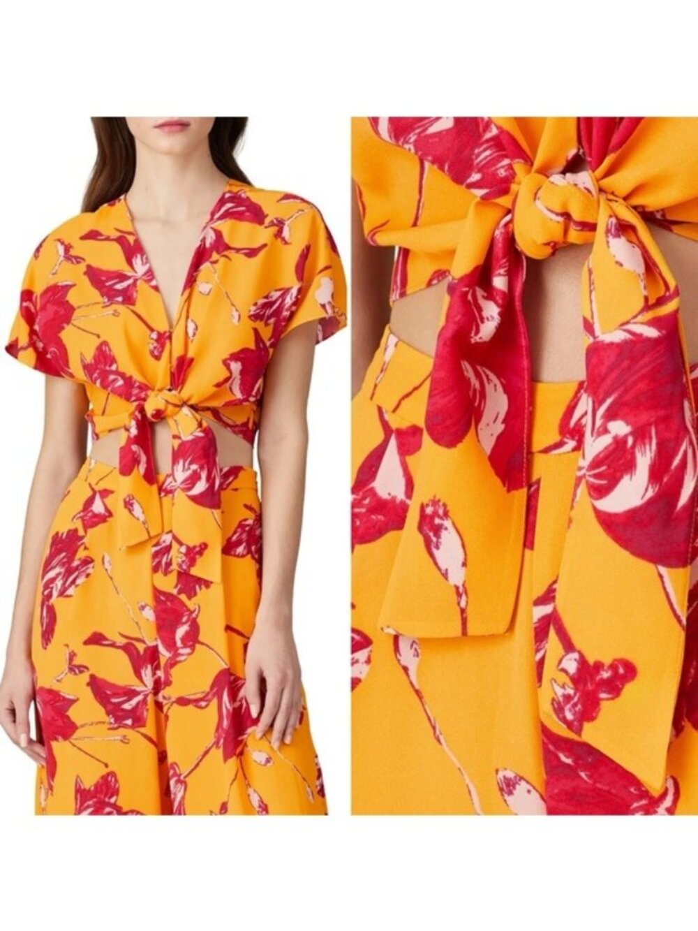 Color Me Courtney Lori Crop Top 0 Yellow Orchid Wrap Tie Front